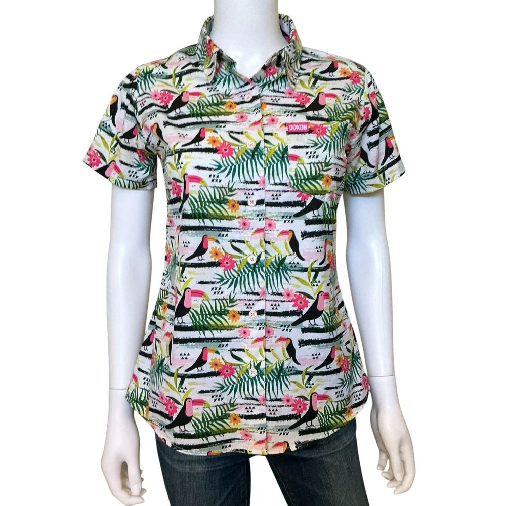 Dixxon Flannel Women's Short Sleeve Shirt S Jungle Party D-Lite Toucan Tropical